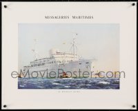 4g410 MESSAGERIES MARITIMES La Marseillaise style 18x22 French special poster 1950 ship art, Brenet!