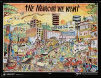 4g416 NAIROBI WE WANT 18x24 Kenyan special poster 1993 busy city scene art by Mwangi