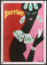 4g271 PERRIER 20x28 French commercial poster 2002 fantastic Bernard Villemot art of woman!