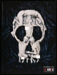 4g442 PROTEGEZ-VOUS AIDES 24x32 French special poster 1990s HIV/AIDS, Halsman-esque naked skull!