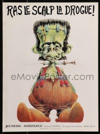 4g446 RAS LE SCALP LA DROGUE 13x17 French special poster 1990s Frankenstein w/ needle through neck!