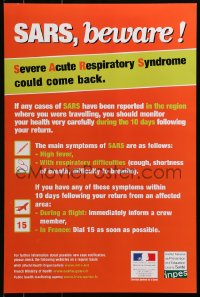 4g454 SARS BEWARE 16x24 French special poster 2000s Severe Acute Respiratory Syndrom!