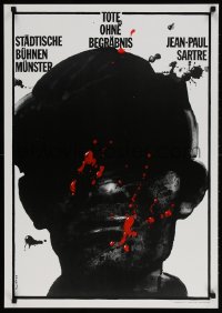 4g179 TOTE OHNE BEGRABNIS 23x33 German stage poster 1980s bleeding face art by Waldemar Swierzy!
