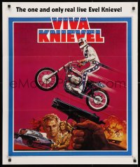 4g482 VIVA KNIEVEL 27x32 special poster 1977 art of the daredevil jumping his motorcycle by Roy Anderson!
