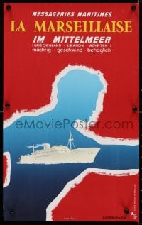 4g022 MESSAGERIES MARITIMES 12x20 French travel poster 1956 Marseillaise Mittelmeer by Glenisson!