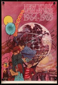 4g024 NEW YORK WORLD'S FAIR 11x16 travel poster 1961 cool Bob Peak art of family & Unisphere!