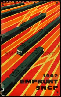 4g025 SNCF LAMINATED 24x39 French travel poster 1962 colorful railroad train artwork by Villemot!