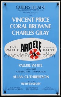 4g064 ARDELE stage play English WC 1975 Vincent Price & Carol Browne at the Queen's Theatre!