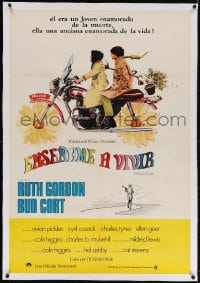 4h024 HAROLD & MAUDE linen Argentinean 1972 Ruth Gordon, Bud Cort, Hal Ashby, great motorcycle art!