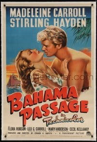 4h202 BAHAMA PASSAGE linen 1sh 1941 romantic artwork of sexy Madeleine Carroll & Sterling Hayden!
