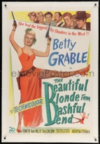 4h204 BEAUTIFUL BLONDE FROM BASHFUL BEND linen 1sh 1949 Preston Sturges, Betty Grable has big guns!