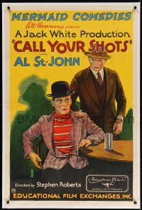 4h216 CALL YOUR SHOTS linen 1sh 1928 art of Al. St. John, Mermaid Comedies, ultra rare!