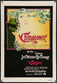 4h223 CHINATOWN linen 1sh 1974 art of Jack Nicholson & Faye Dunaway by Jim Pearsall, Polanski