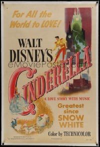 4h224 CINDERELLA linen style A 1sh 1950 Walt Disney classic romantic musical fantasy cartoon!