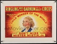 4h126 RINGLING BROS & BARNUM & BAILEY CIRCUS linen 21x28 circus poster 1953 art of child wonder!