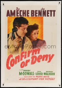 4h229 CONFIRM OR DENY linen 1sh 1941 Don Ameche on phone & operator Joan Bennett, early Sam Fuller!