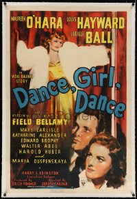 4h231 DANCE GIRL DANCE linen 1sh 1940 Lucille Ball & Maureen O'Hara, directed by Dorothy Arzner!