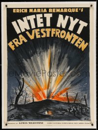 4h012 ALL QUIET ON THE WESTERN FRONT linen Danish 1930 different H.B. art of WWI battlefield, rare!