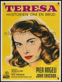 4h015 TERESA linen Danish 1952 art of young sexy Pier Angeli by Gaston, directed by Fred Zinnemann!