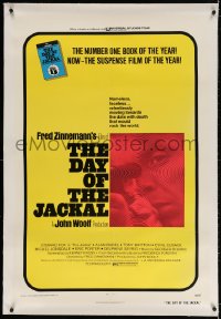 4h233 DAY OF THE JACKAL linen 1sh 1973 Fred Zinnemann assassination classic, assassin Edward Fox!