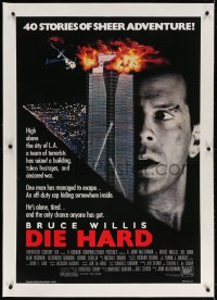 4h236 DIE HARD linen int'l 1sh 1988 Bruce Willis vs twelve terrorists, action classic!
