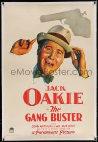 4h254 GANG BUSTER linen 1sh 1931 great art of gun silhouette over scared Jack Oakie, ultra rare!