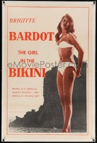 4h256 GIRL IN THE BIKINI linen 1sh 1958 sexy full-length Brigitte Bardot in skimpy swimsuit!
