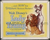 4h192 LADY & THE TRAMP linen 1/2sh 1955 Disney's happiest motion picture, canine dog classic cartoon!
