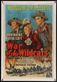 4h276 IN OLD OKLAHOMA linen 1sh R1940s John Wayne, Martha Scott, cool artwork, War of the Wildcats!