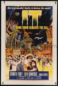 4h279 IT CAME FROM BENEATH THE SEA linen 1sh 1955 Ray Harryhausen, tidal wave of terror, cool art!