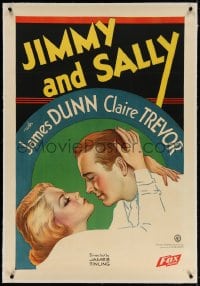4h280 JIMMY & SALLY linen 1sh 1933 Fox stone litho art of James Dunn about to kiss Claire Trevor!