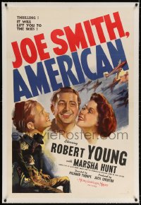 4h281 JOE SMITH AMERICAN linen style C 1sh 1942 WWII hero Robert Young, it'll lift you to the skies!