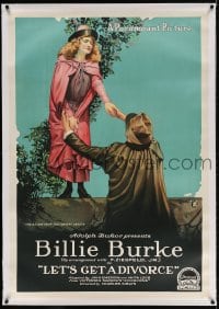 4h284 LET'S GET A DIVORCE linen 1sh 1918 art of Billie Burke escaping from the convent garden, rare!