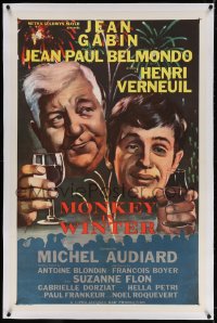 4h302 MONKEY IN WINTER linen 1sh 1963 Jean Gabin, Jean-Paul Belmondo, directed by Henri Verneuil!
