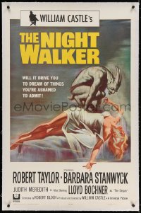 4h309 NIGHT WALKER linen 1sh 1965 William Castle, Robert Taylor, Barbara Stanwyck, Reynold Brown art!
