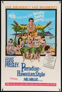 4h318 PARADISE - HAWAIIAN STYLE linen 1sh 1966 Elvis Presley on the beach with sexy tropical babes!