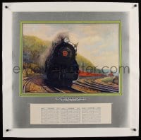 4h112 PENNSYLVANIA RAILROAD linen calendar 1934 Grif Teller train art, world's greatest highway!