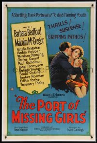 4h323 PORT OF MISSING GIRLS linen 1sh 1928 startling frank portrayal of flaming youth, ultra rare!