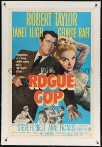 4h340 ROGUE COP linen 1sh 1954 art of Robert Taylor with gun & sexiest Janet Leigh, film noir!
