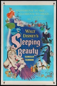 4h349 SLEEPING BEAUTY linen 1sh 1959 Walt Disney cartoon fairy tale fantasy classic!