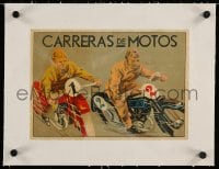 4h149 CARRERAS DE MOTOS linen 9x12 Spanish special poster 1930s great art of men racing motorcycles!