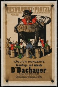4h132 D'DACHAUER linen 12x19 German advertising poster 1908 Obermeier art of man w/ accordion, rare!