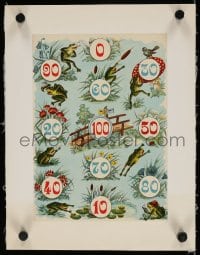 4h161 FRENCH BOARD GAME linen 8x11 French special poster 1900s great art of frogs playing in pond!