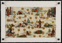 4h162 FRENCH BOARD GAME linen 9x15 French special poster 1800s art of men hunting in snowy field!