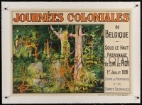 4h168 JOURNEES COLONIALES DE BELGIQUE linen 26x36 Belgian special poster 1928 Bricout jungle art!