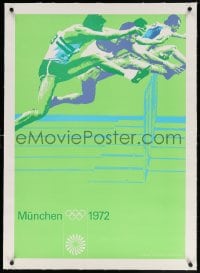 4h175 OLYMPISCHE SPIELE MUNCHEN 1972 linen 23x34 German special poster 1970 hurdlers by Gaebele & Aicher!