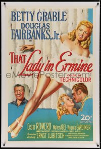 4h367 THAT LADY IN ERMINE linen 1sh 1948 Betty Grable & Douglas Fairbanks Jr. and... Virginia Gardiner?