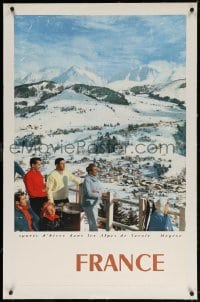 4h098 FRANCE linen 25x40 French travel poster 1953 people relaxing in the Alps in Megeve!