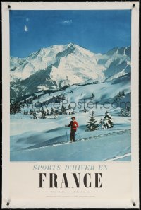 4h097 FRANCE linen 25x39 French travel poster 1956 woman cross country skiing in Saint Gervais!