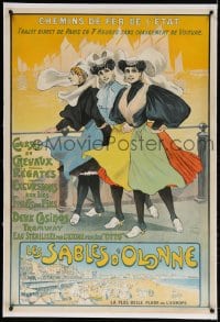 4h100 LES SABLES D'OLONNE linen 29x42 French travel poster 1920s direct trips from Paris, cool art!
